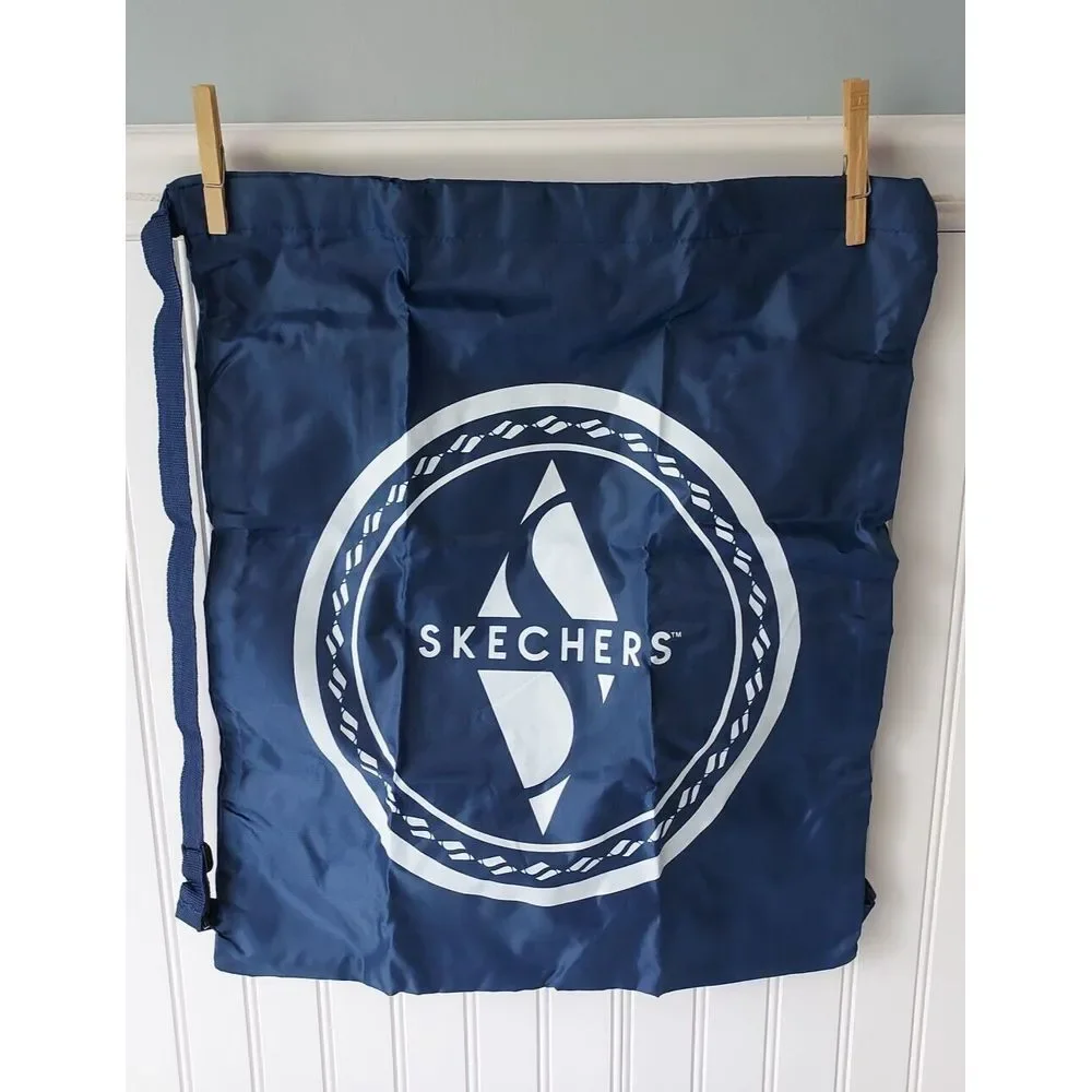 Skechers Drawstring Backpack Daypack Blue Reusable Bag Beach Gym‎ Shopper Tote